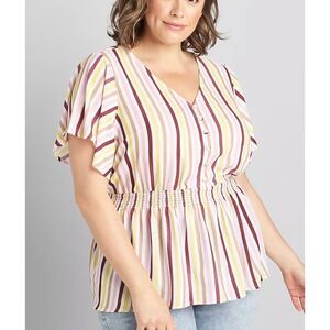Lane Bryant Short-Sleeve V-Neck Smock Waist Top Blouse SZ 26 NWT